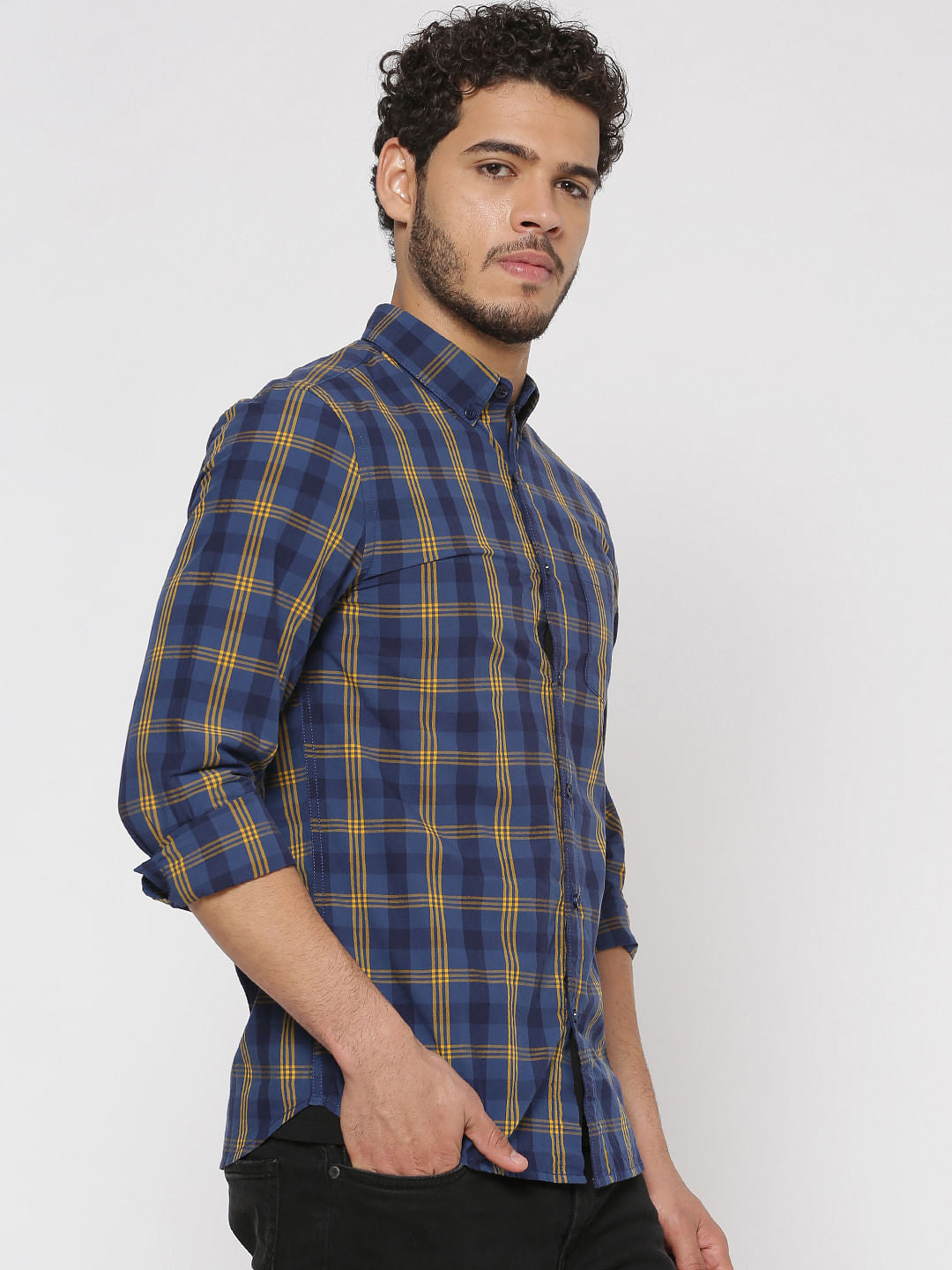 Blue Checks Slim Fit Full Sleeves Shirt