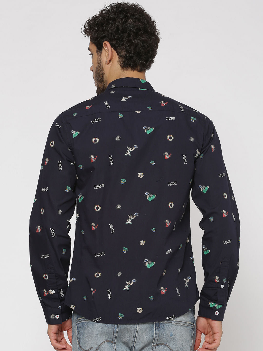Navy Blue All Over Graphic Print Slim Fit Full Sleeves Shirt