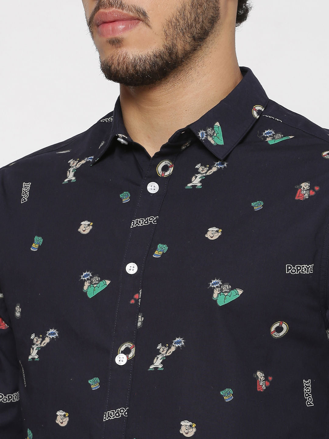 Navy Blue All Over Graphic Print Slim Fit Full Sleeves Shirt