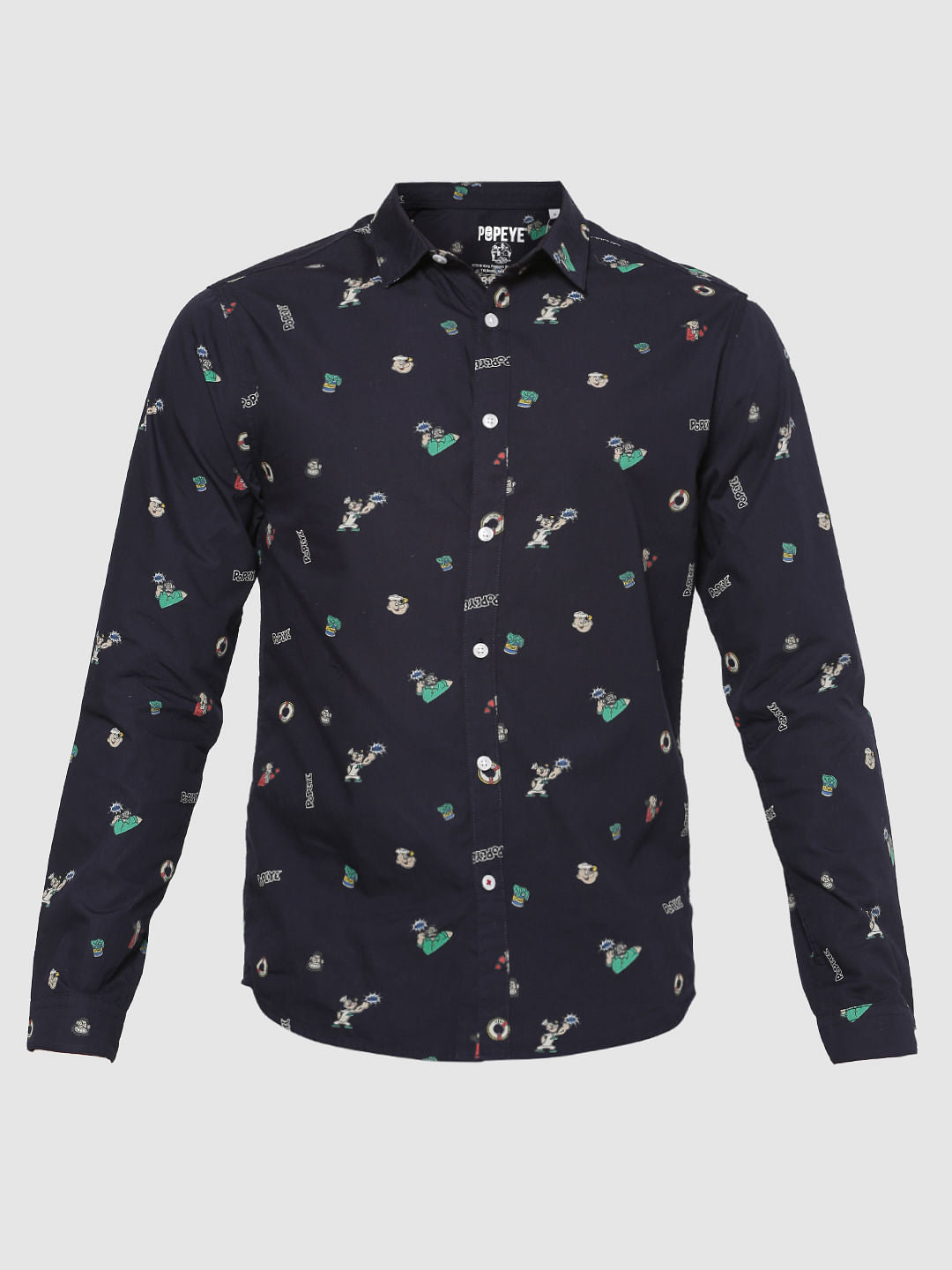Navy Blue All Over Graphic Print Slim Fit Full Sleeves Shirt