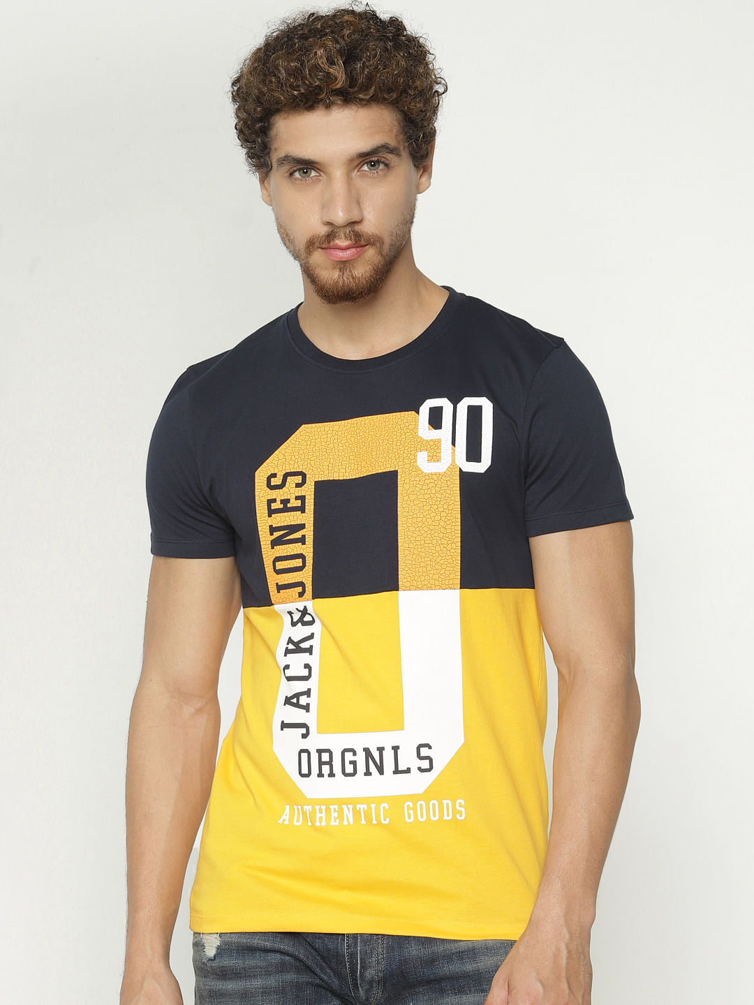 Blue Colour Blocked Crew Neck T-Shirt