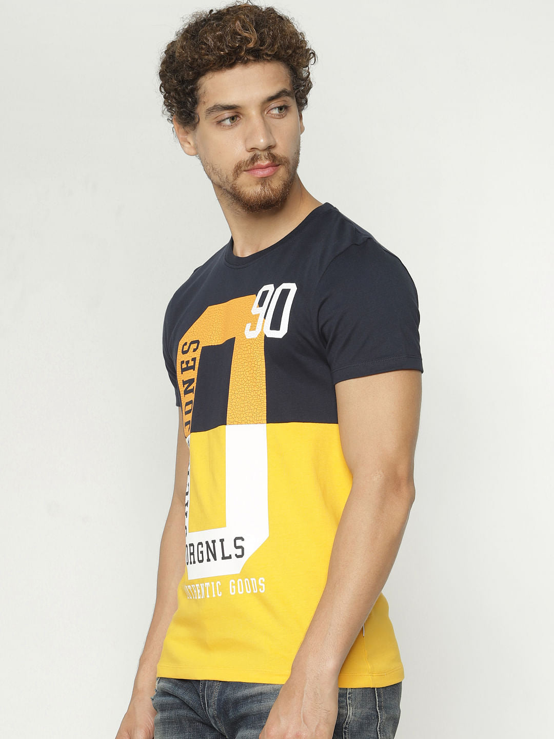 Blue Colour Blocked Crew Neck T-Shirt