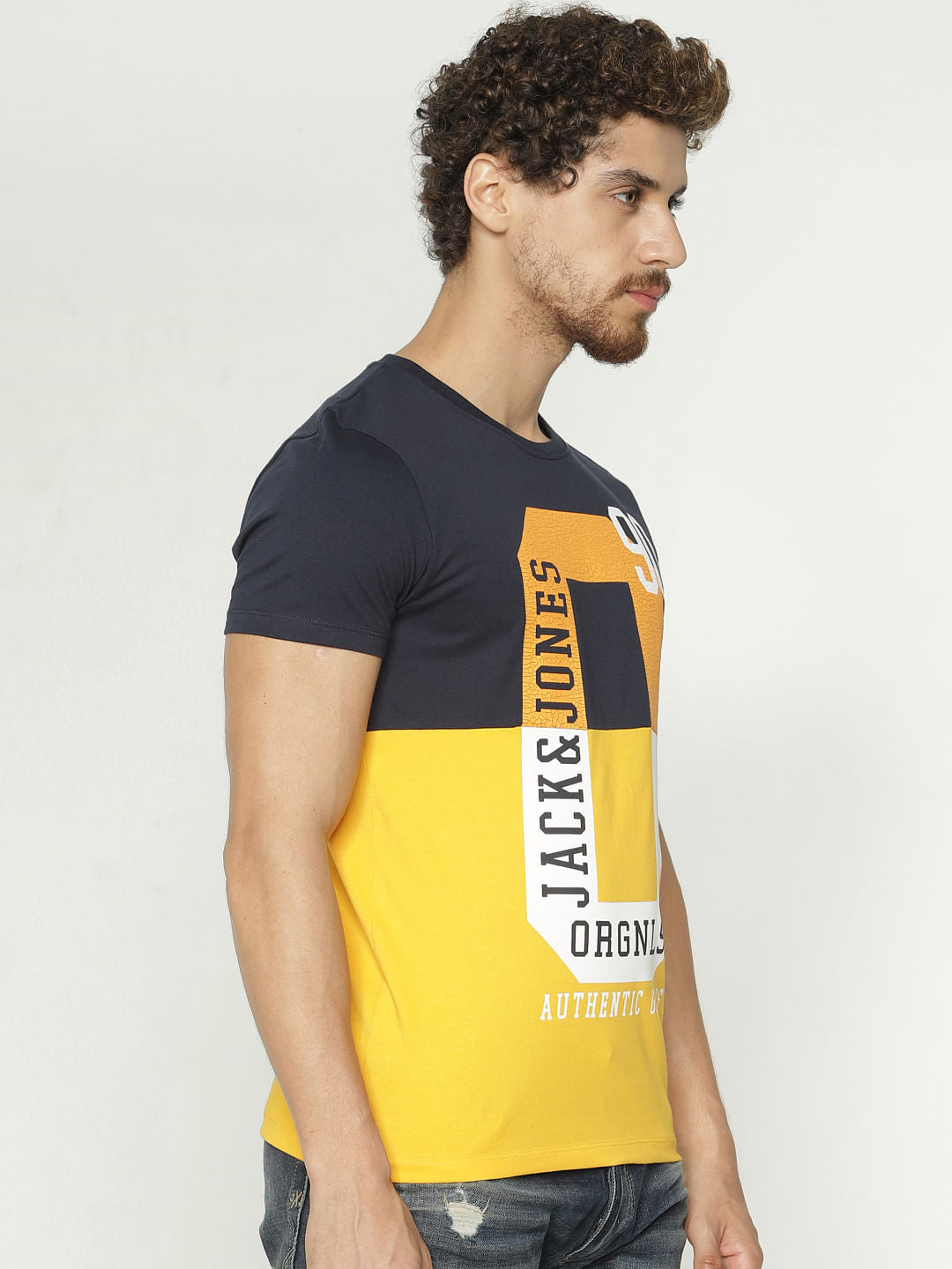 Blue Colour Blocked Crew Neck T-Shirt