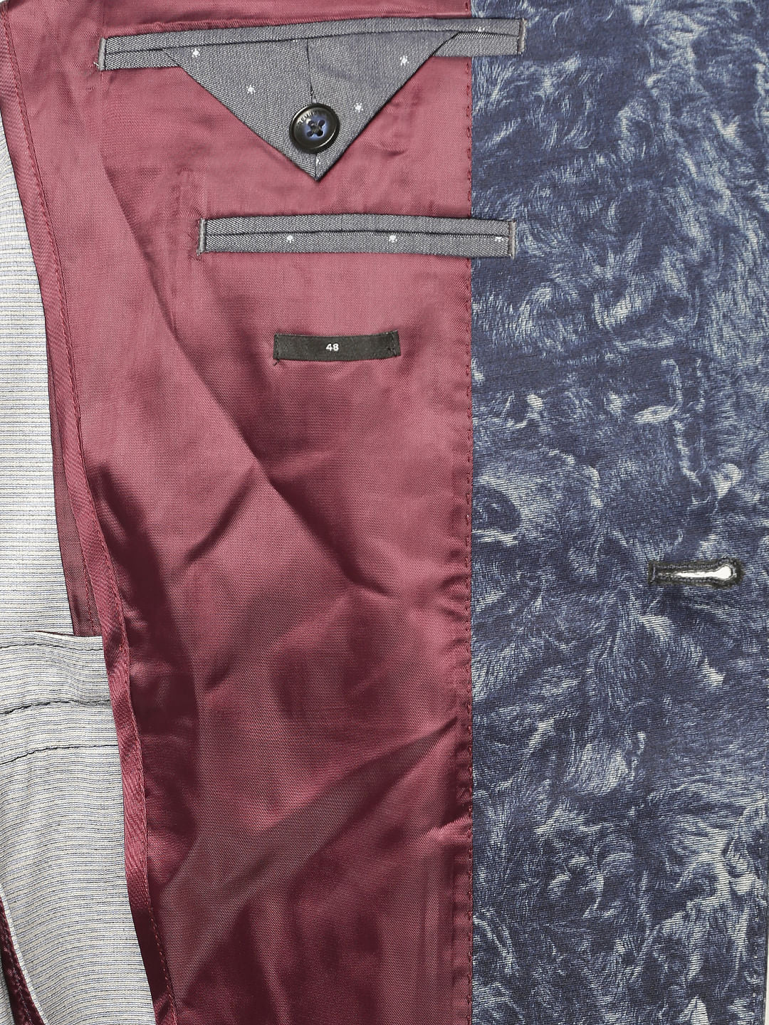 Blue Brushed Print Slim Fit Linen Blazer