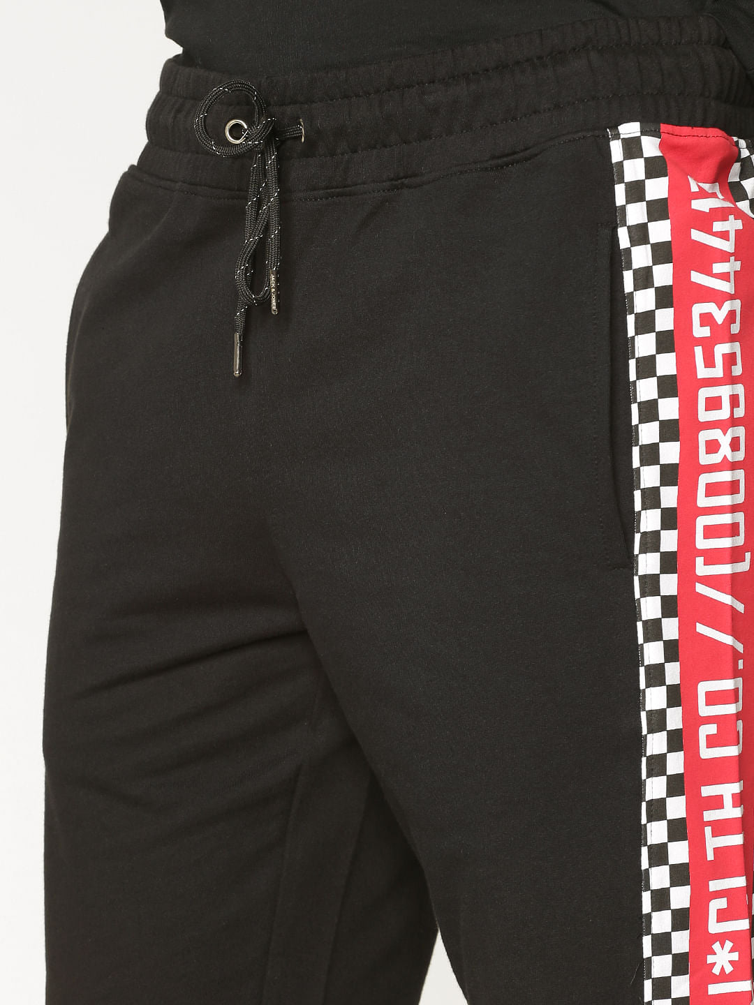 Black Side Tape And Racer Stripe Print Drawstring Shorts