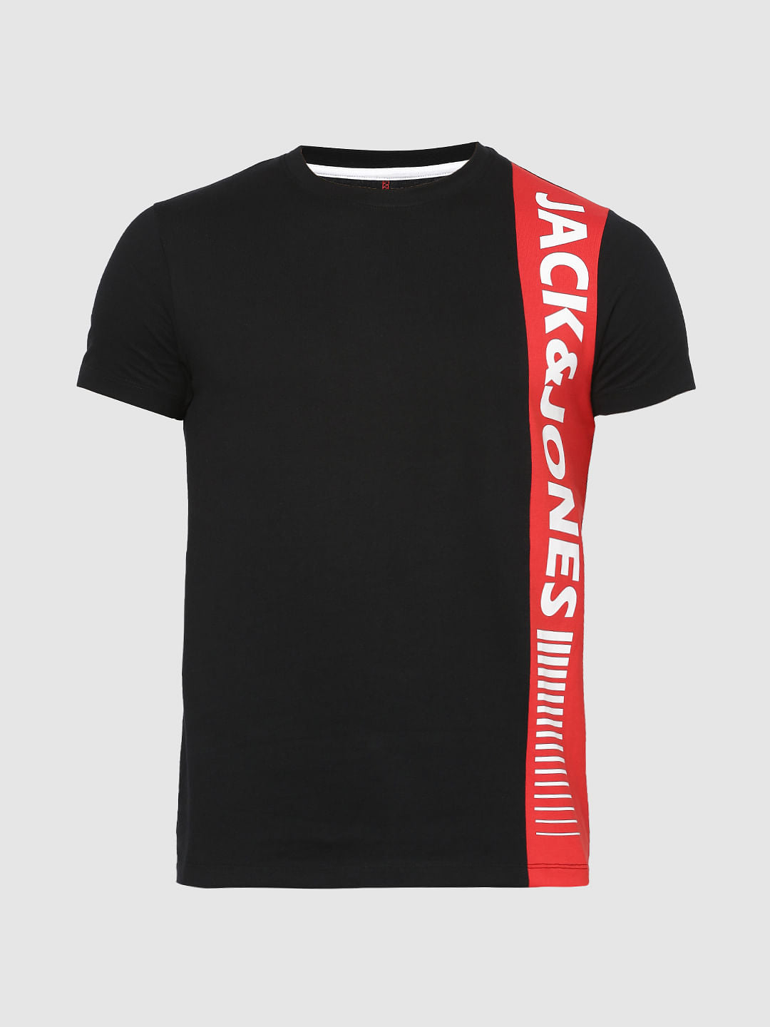 Black Colour Blocked Tape Detail Slim Fit Crew Neck T-Shirt