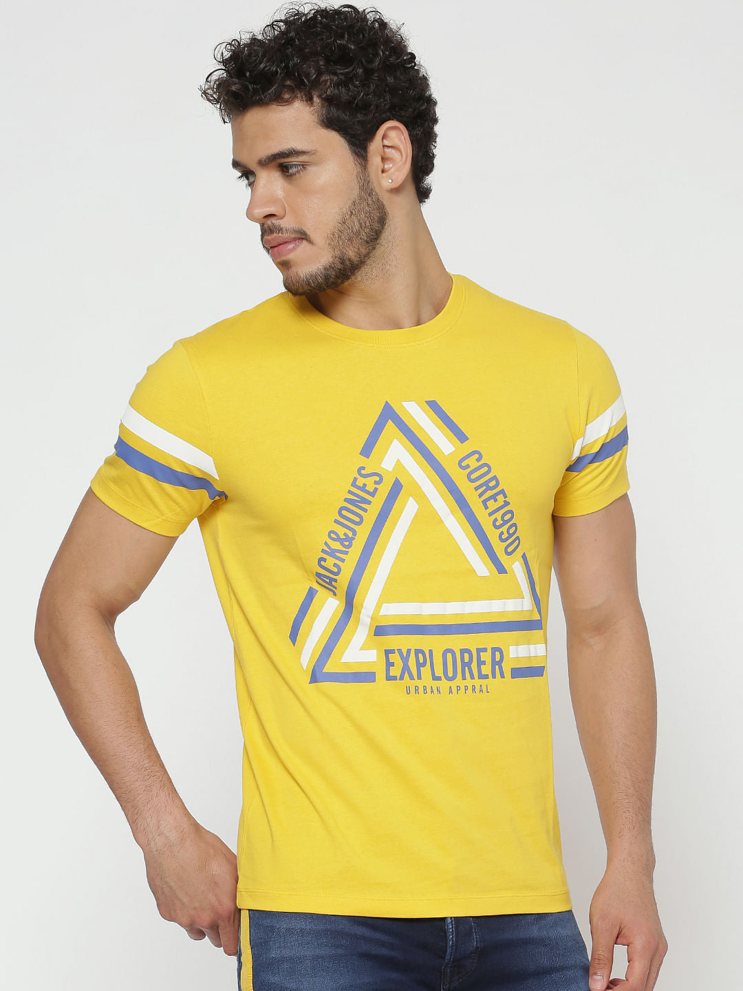 Yellow Typographic Print Slim Fit Crew Neck T-Shirt