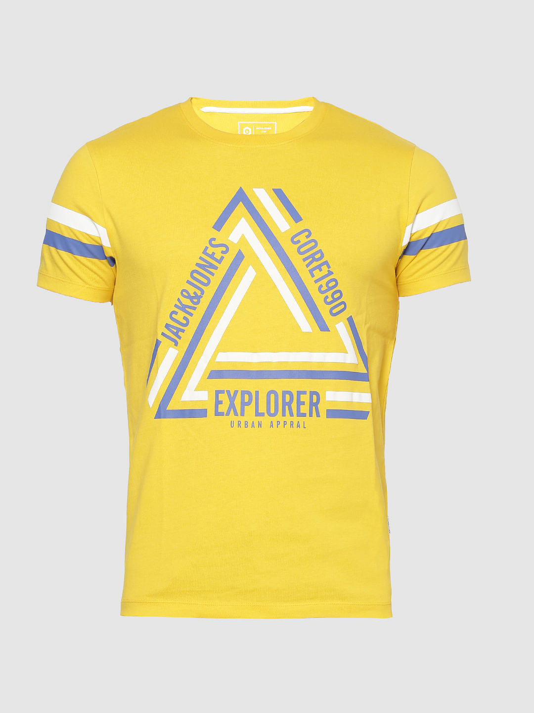 Yellow Typographic Print Slim Fit Crew Neck T-Shirt