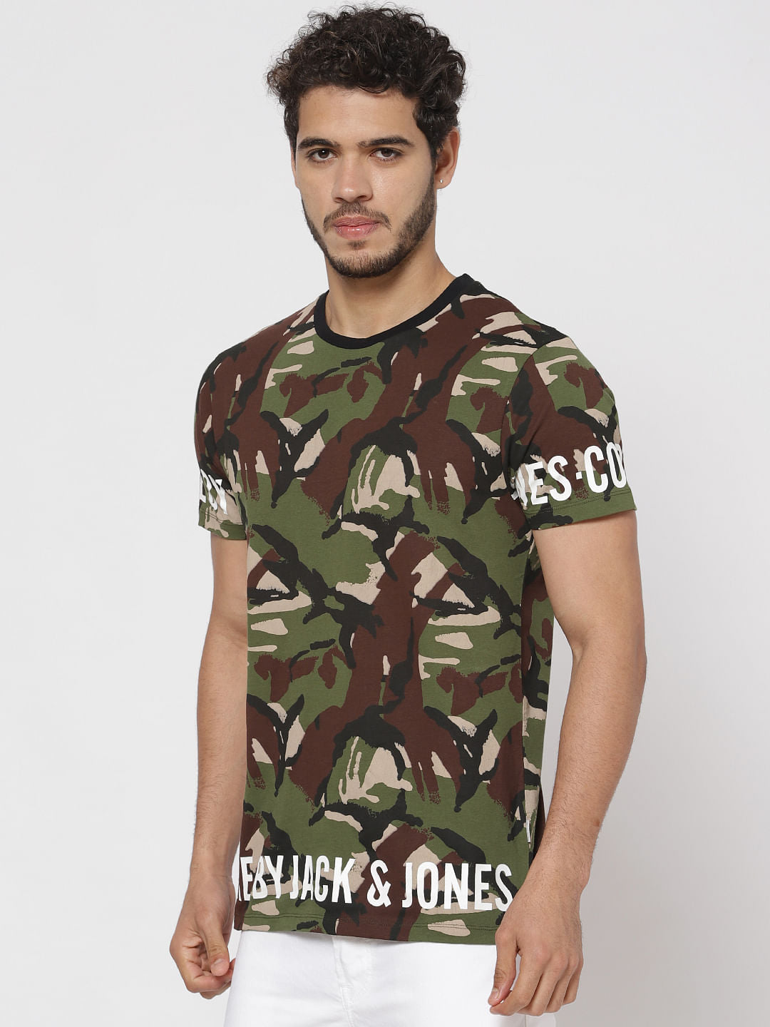 Green Camo Print Crew Neck T-Shirt