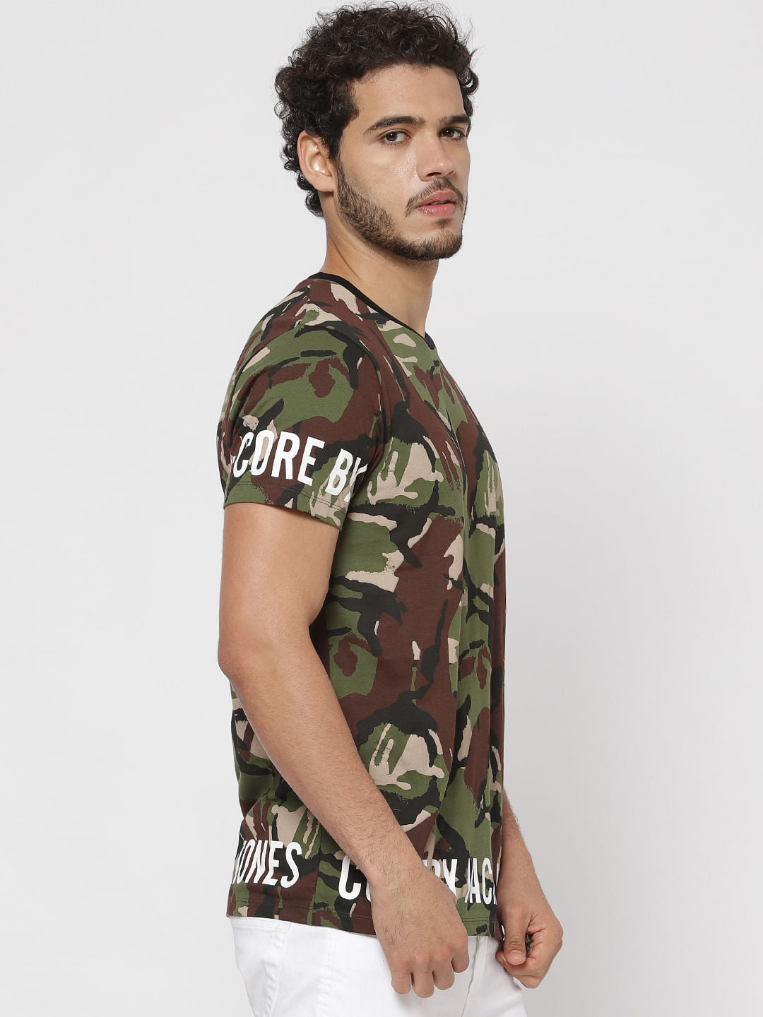 Green Camo Print Crew Neck T-Shirt