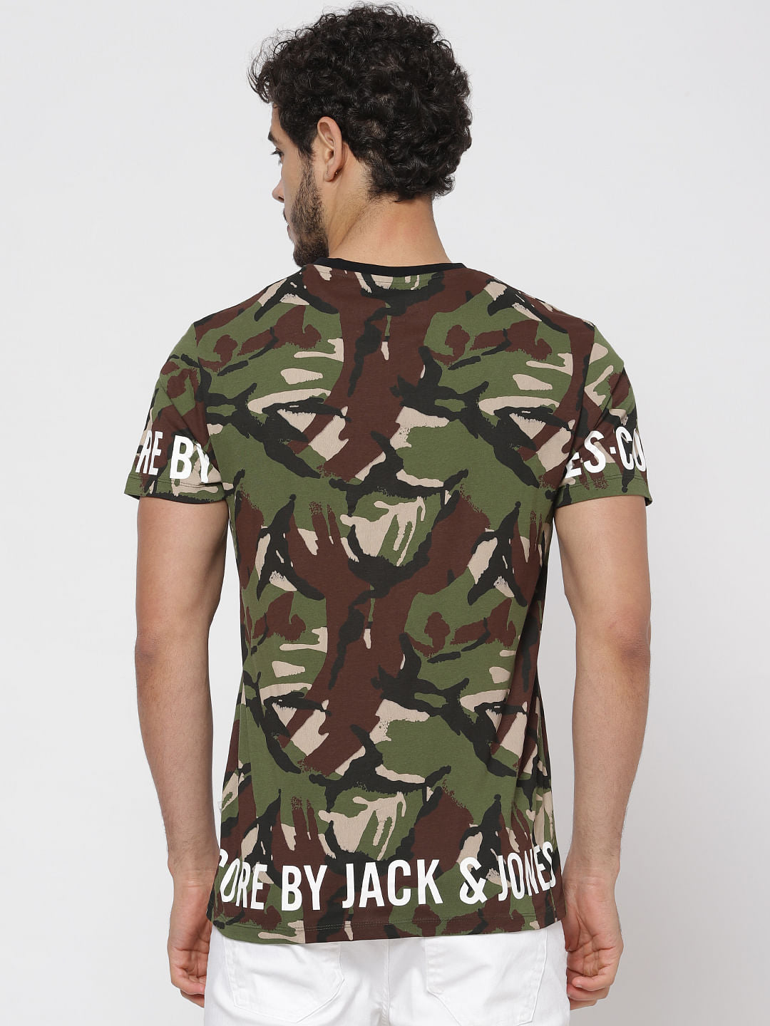 Green Camo Print Crew Neck T-Shirt