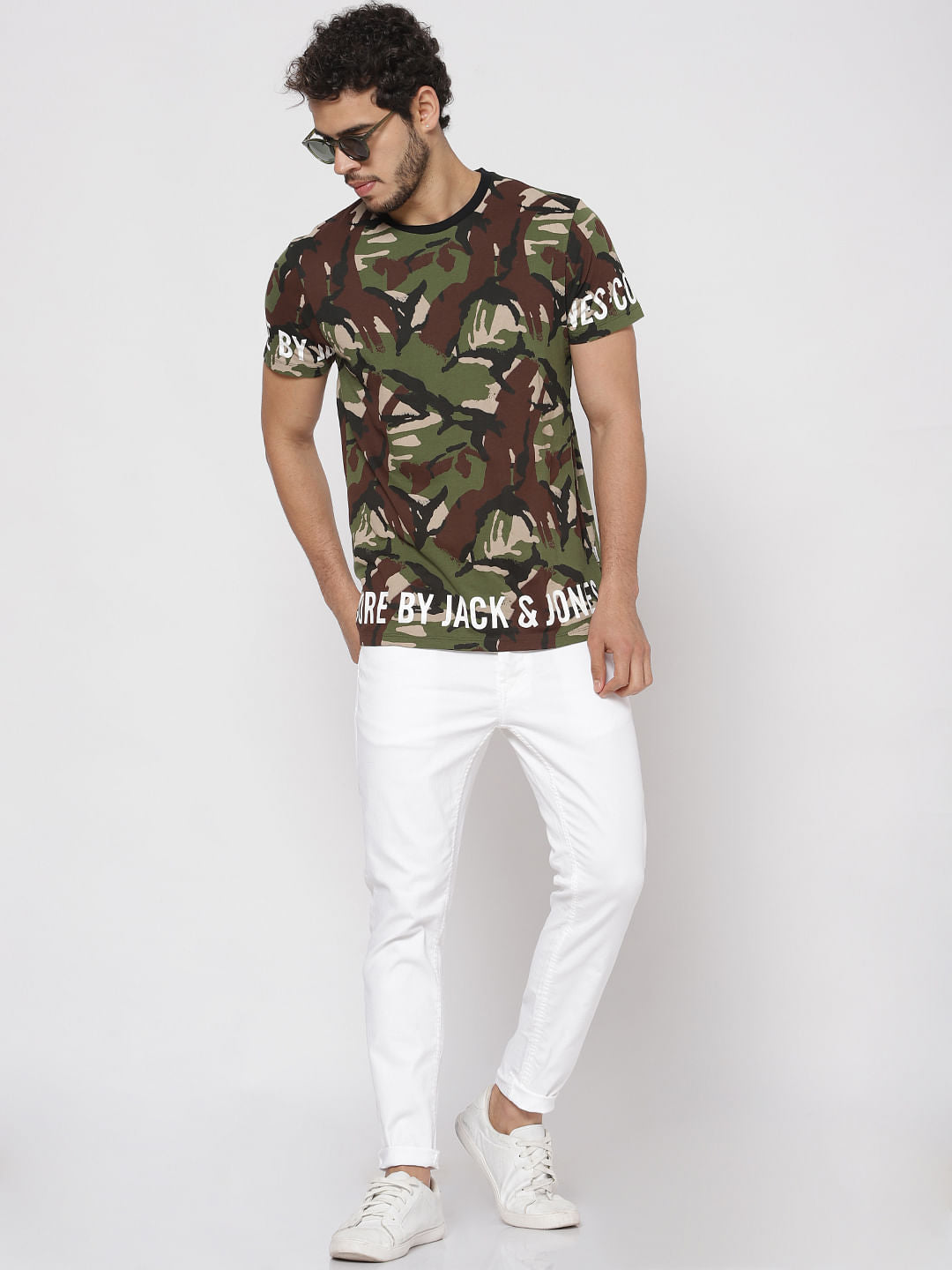 Green Camo Print Crew Neck T-Shirt
