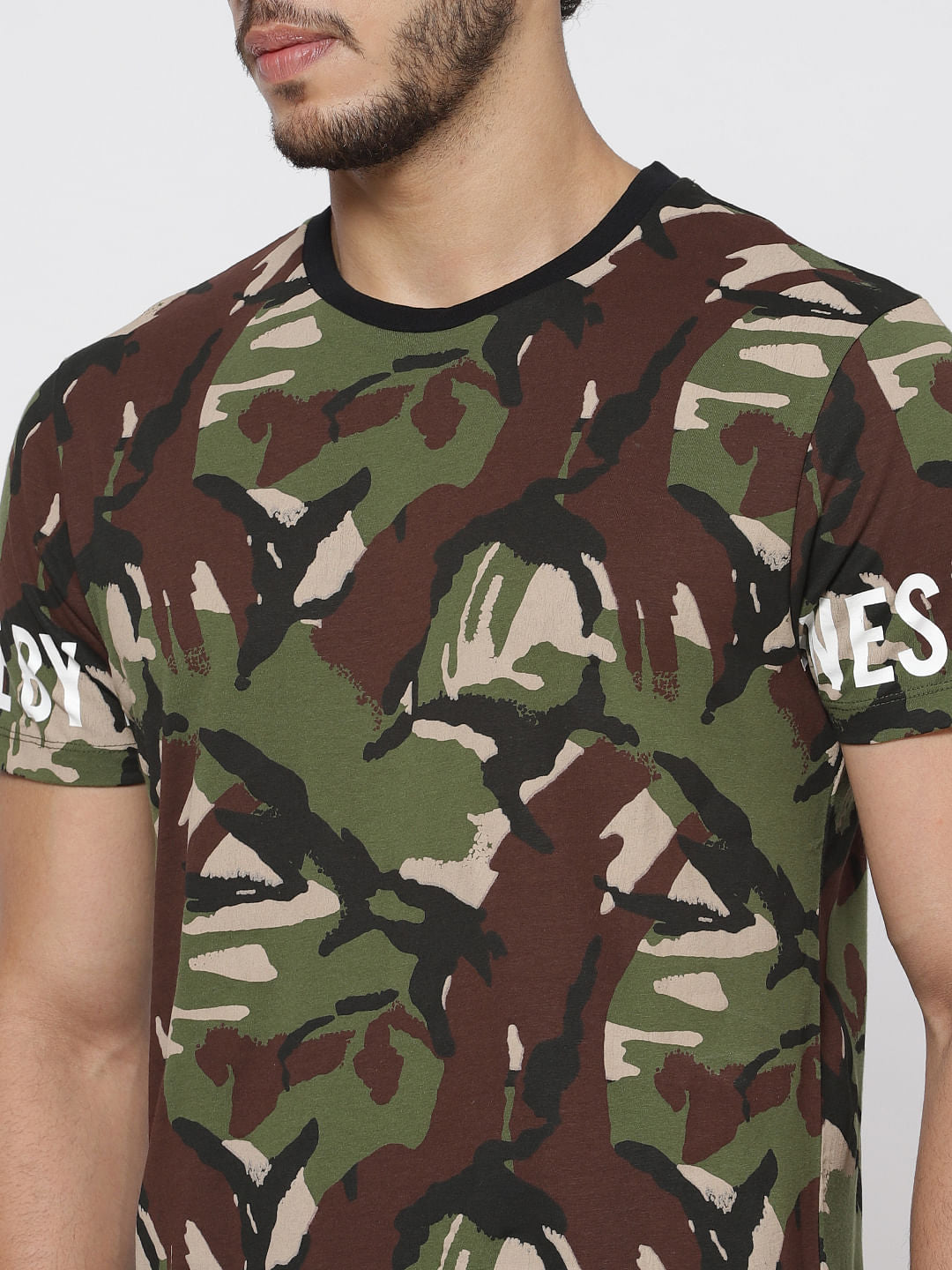 Green Camo Print Crew Neck T-Shirt