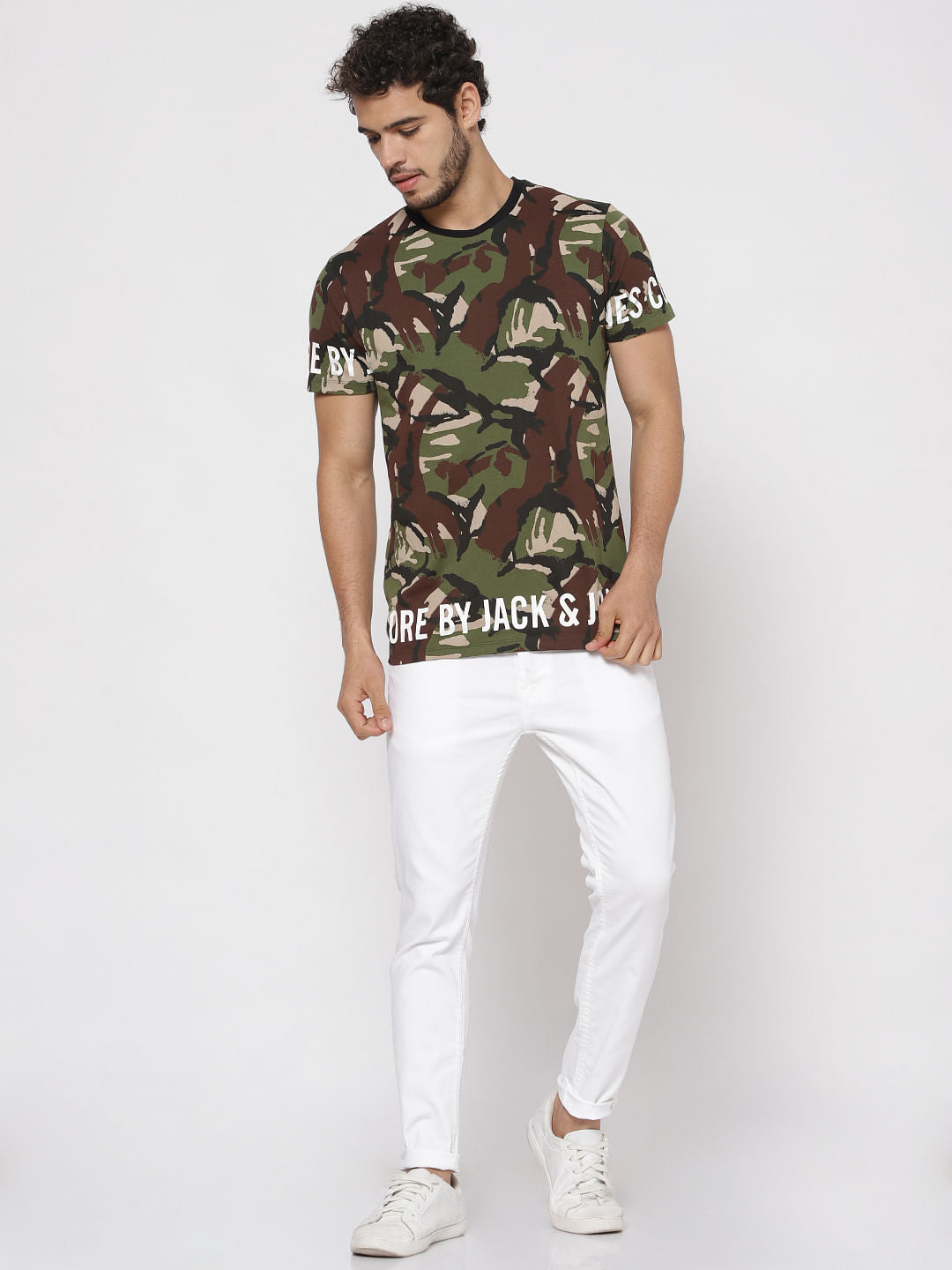 Green Camo Print Crew Neck T-Shirt