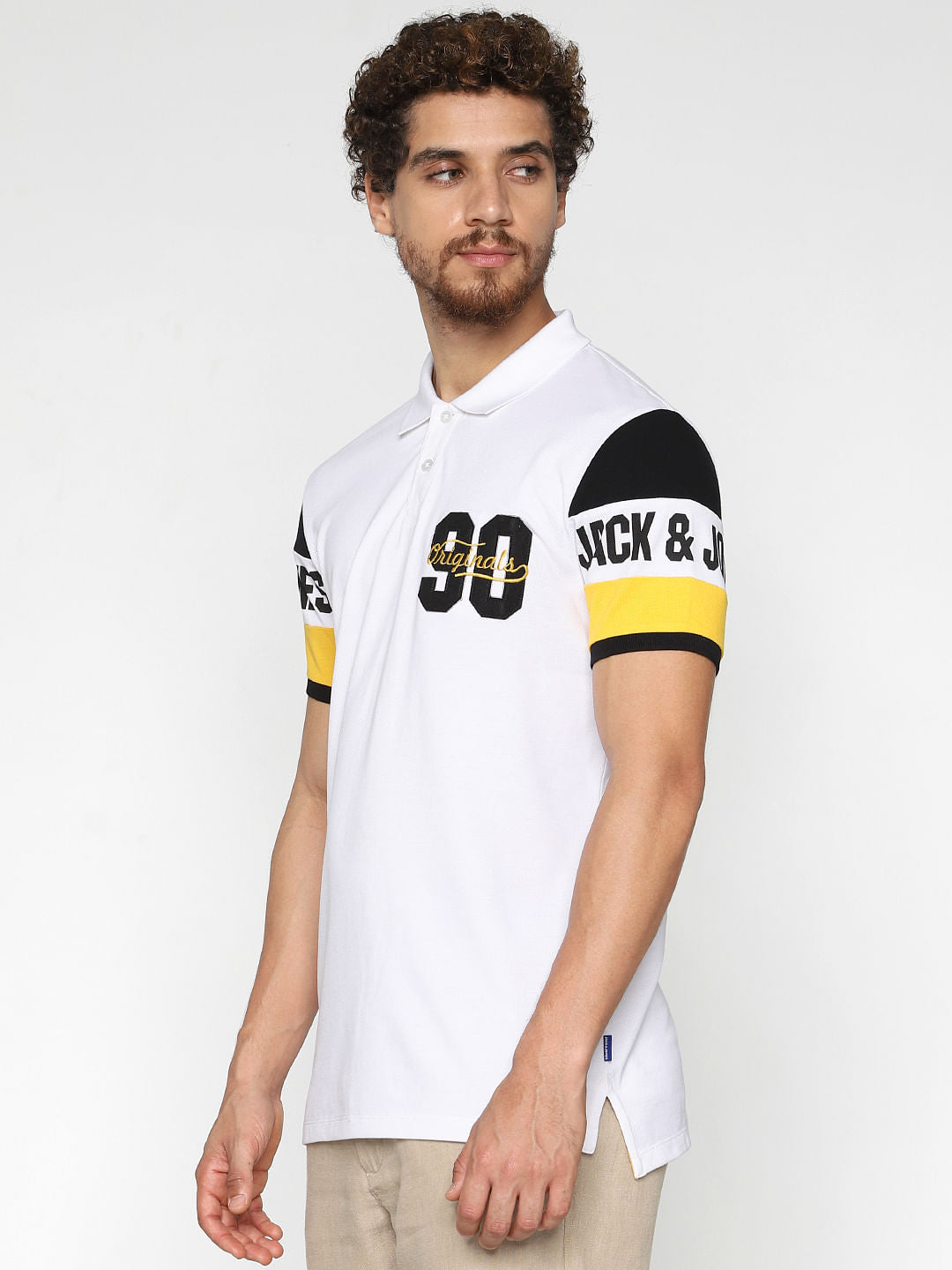 White Printed Polo Neck T-Shirt