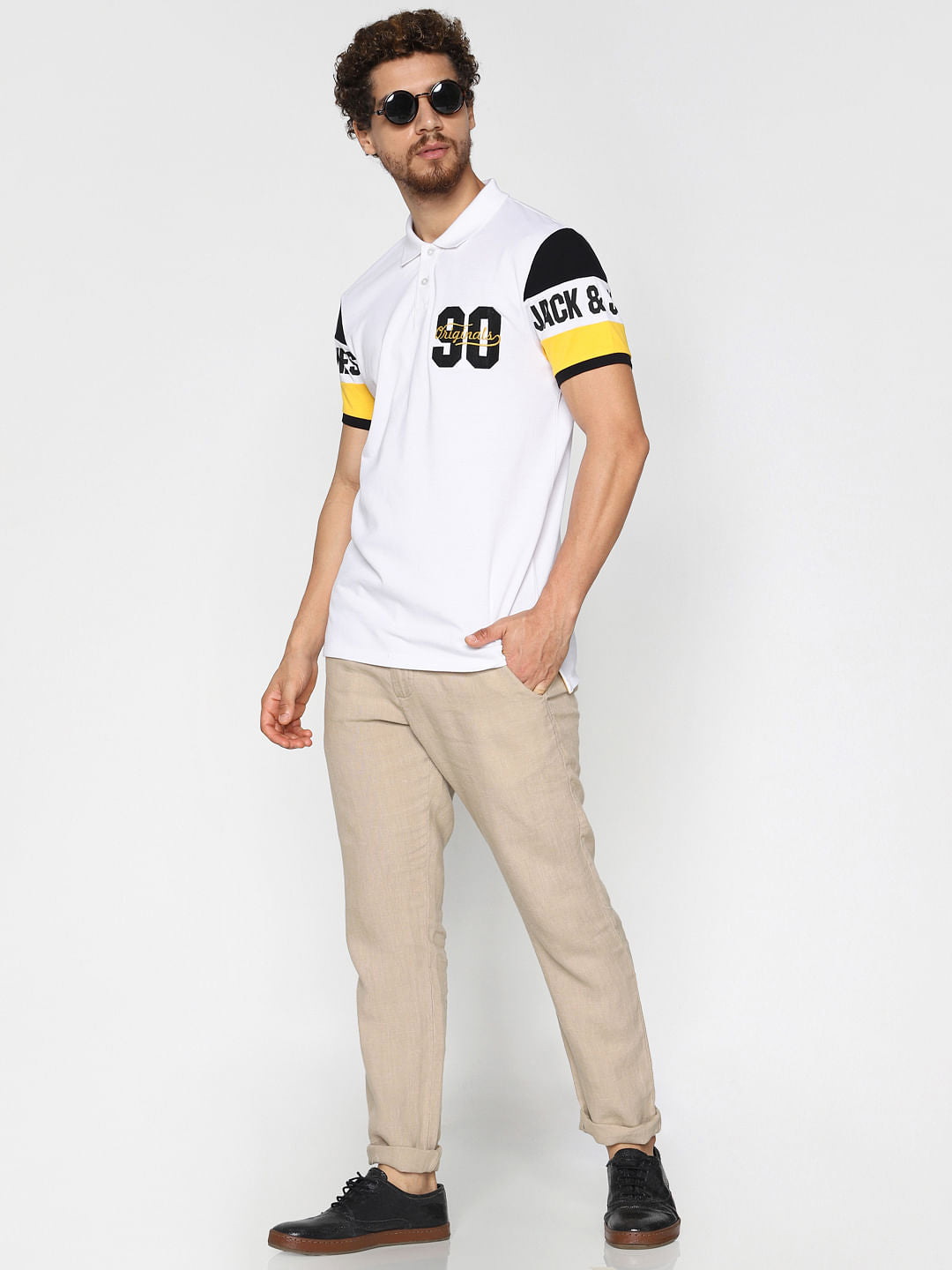 White Printed Polo Neck T-Shirt