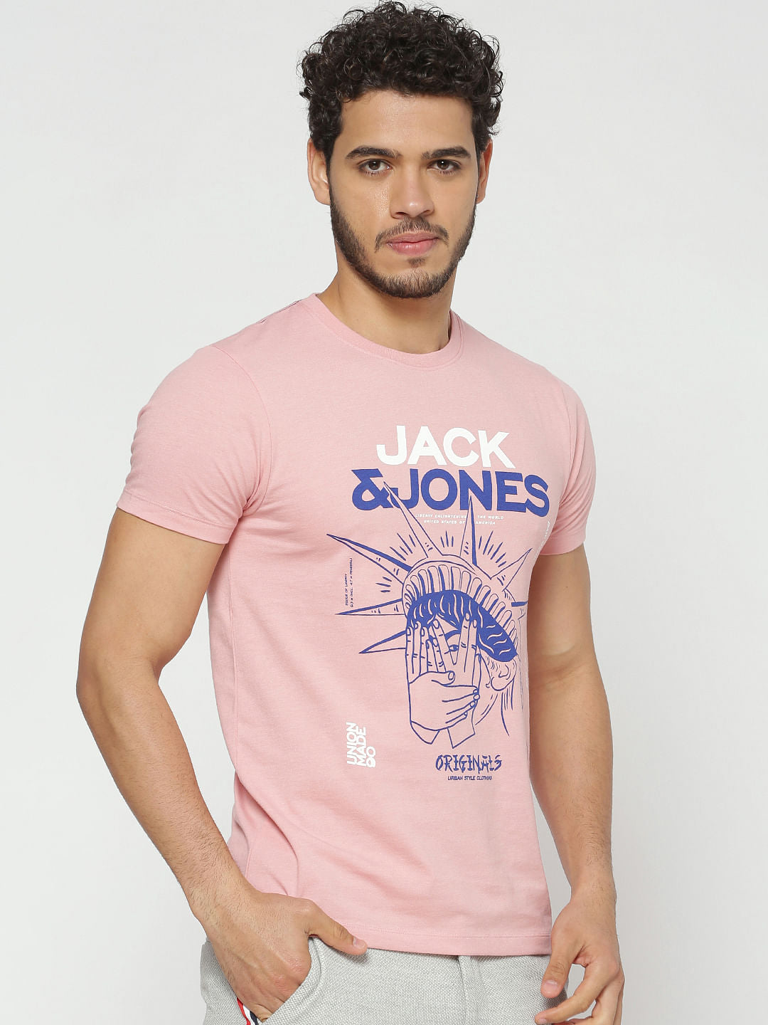 Pink Logo Print Slim Fit Crew Neck T-Shirt