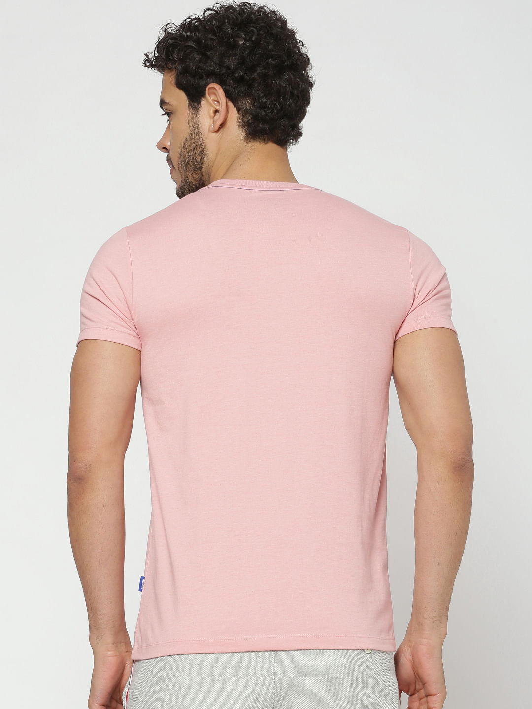 Pink Logo Print Slim Fit Crew Neck T-Shirt