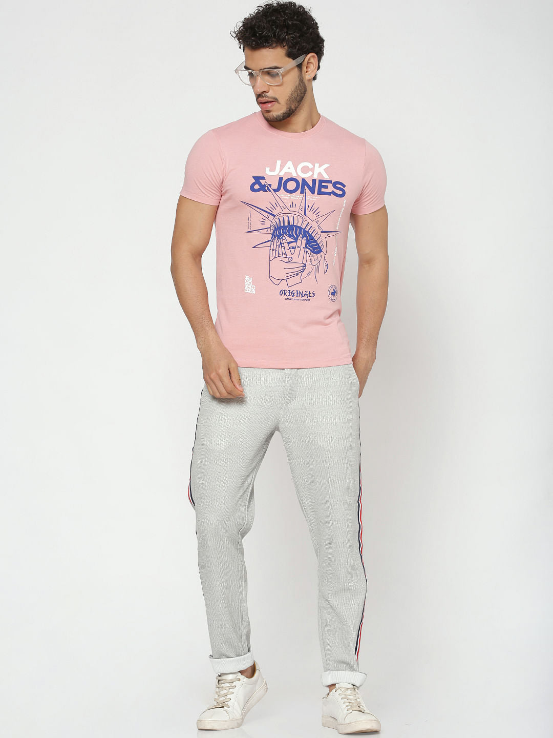 Pink Logo Print Slim Fit Crew Neck T-Shirt