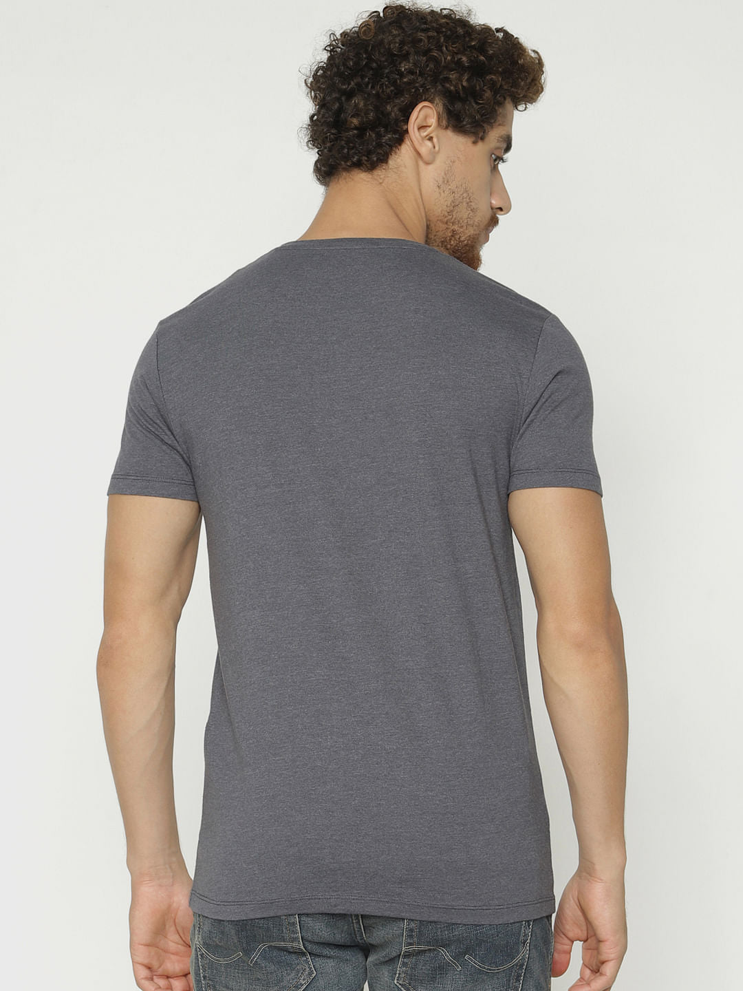 Grey Graphic Print Crew Neck T-Shirt