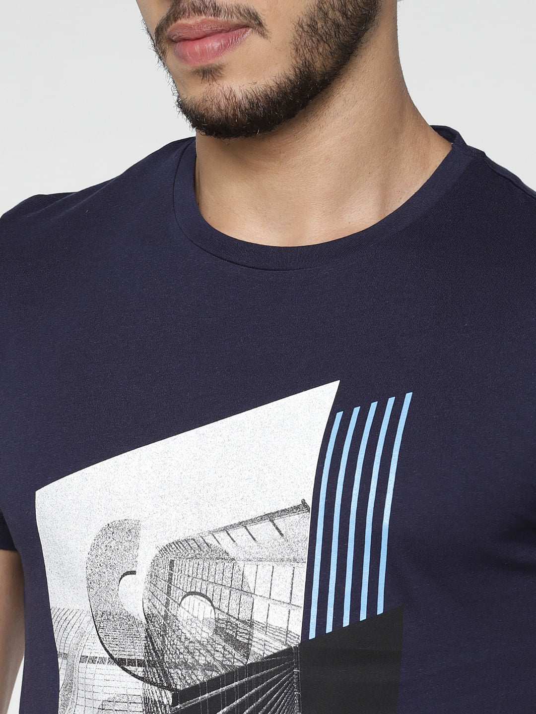 Blue Graphic Print Crew Neck T-Shirt