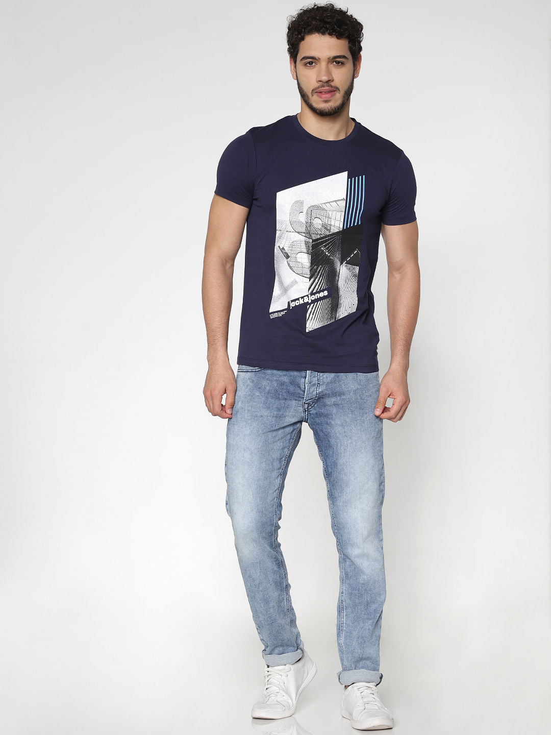 Blue Graphic Print Crew Neck T-Shirt