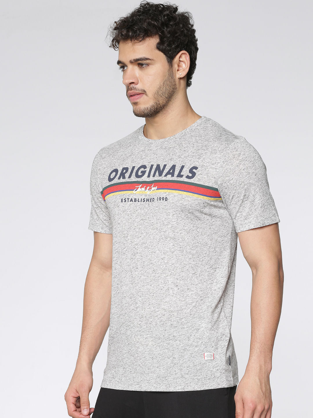 Grey Printed Slim Fit Crew Neck T-Shirt
