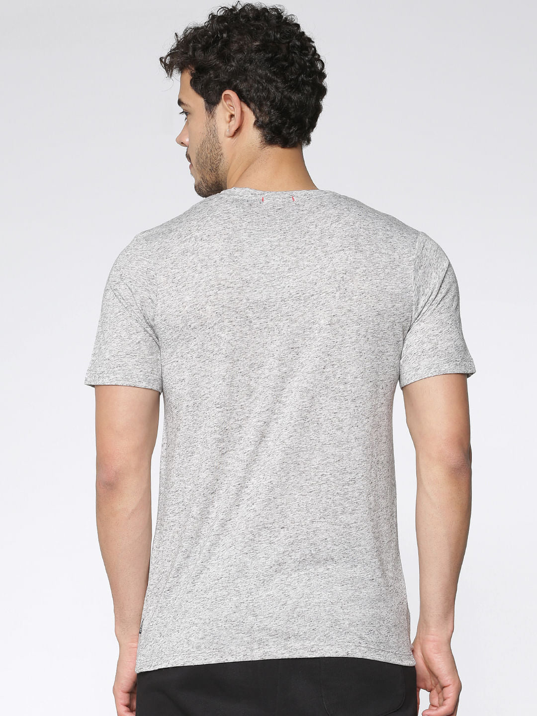 Grey Printed Slim Fit Crew Neck T-Shirt