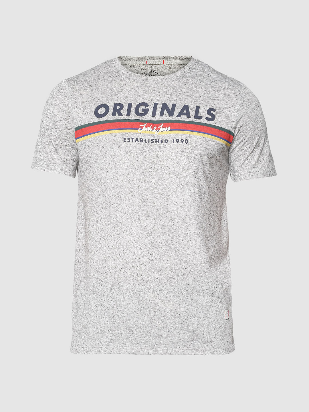 Grey Printed Slim Fit Crew Neck T-Shirt
