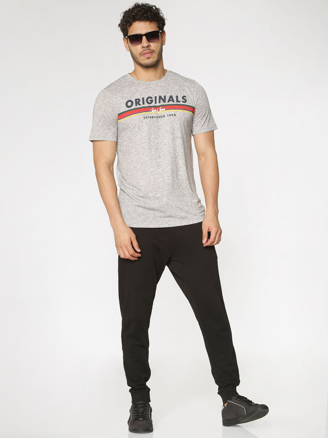 Grey Printed Slim Fit Crew Neck T-Shirt