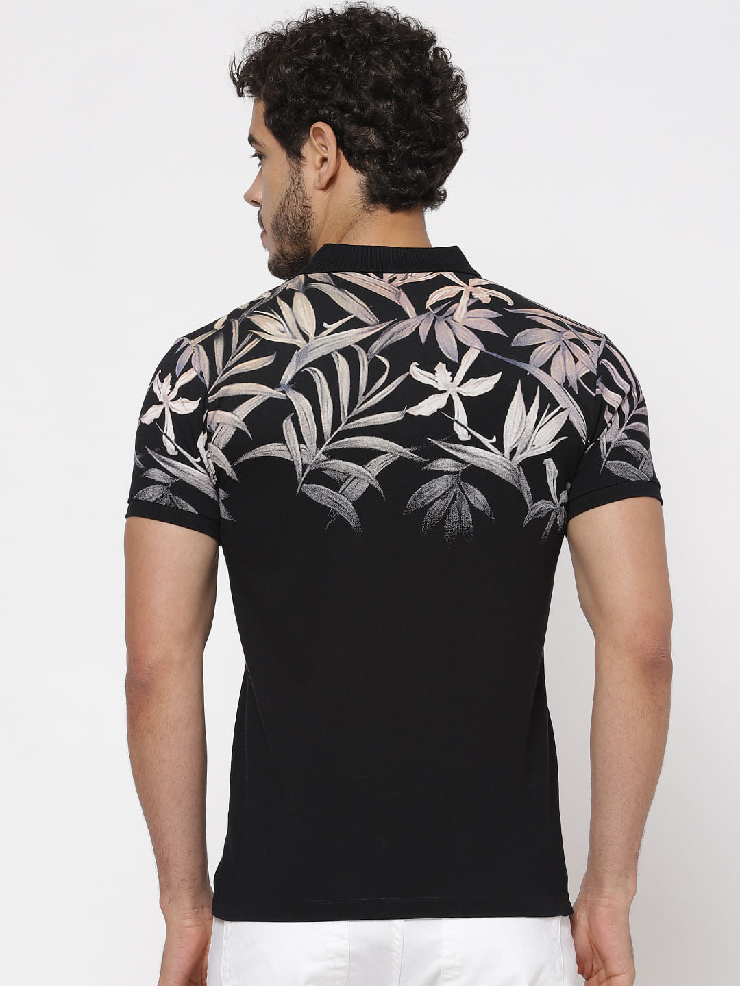 Black Printed Polo Neck T-Shirt