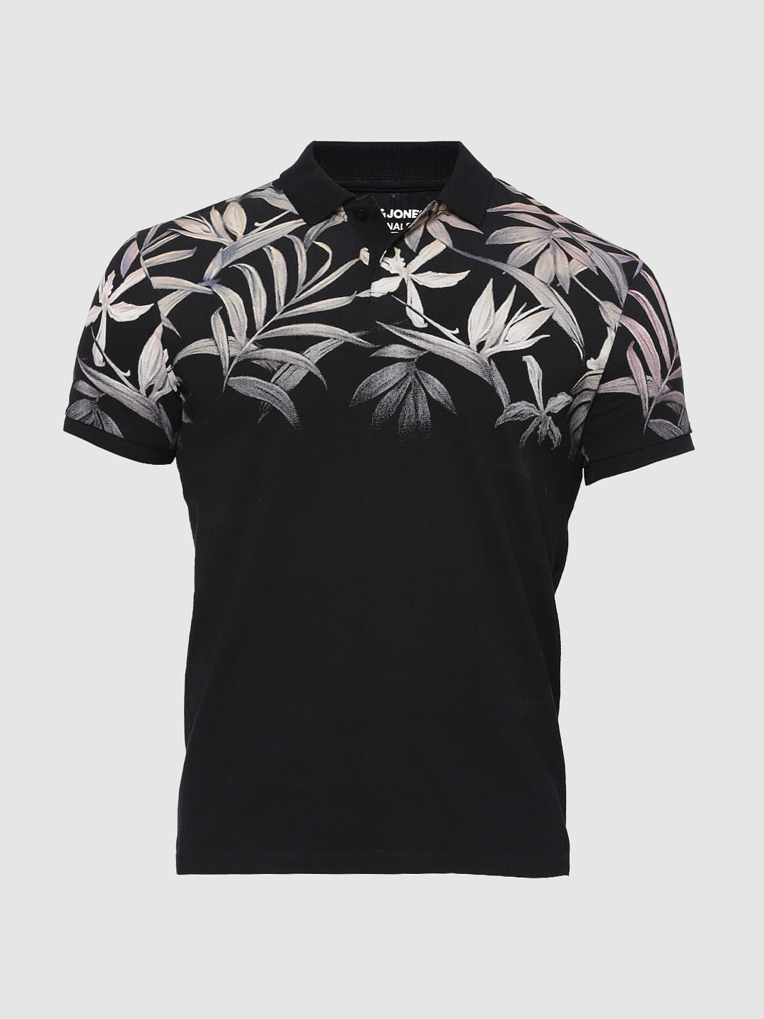 Black Printed Polo Neck T-Shirt