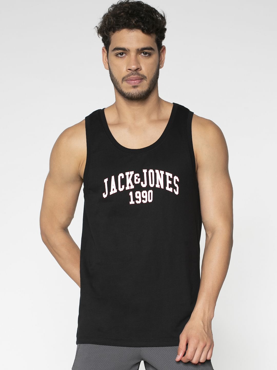 Black Text Print Vest