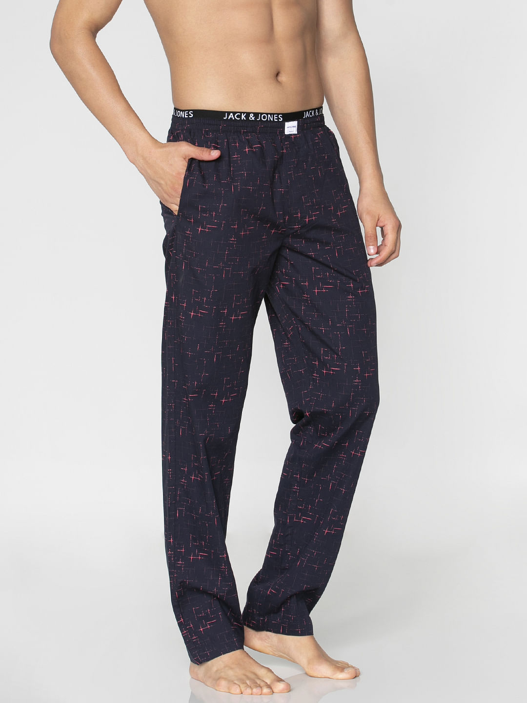Navy Blue Checks Print Pyjama