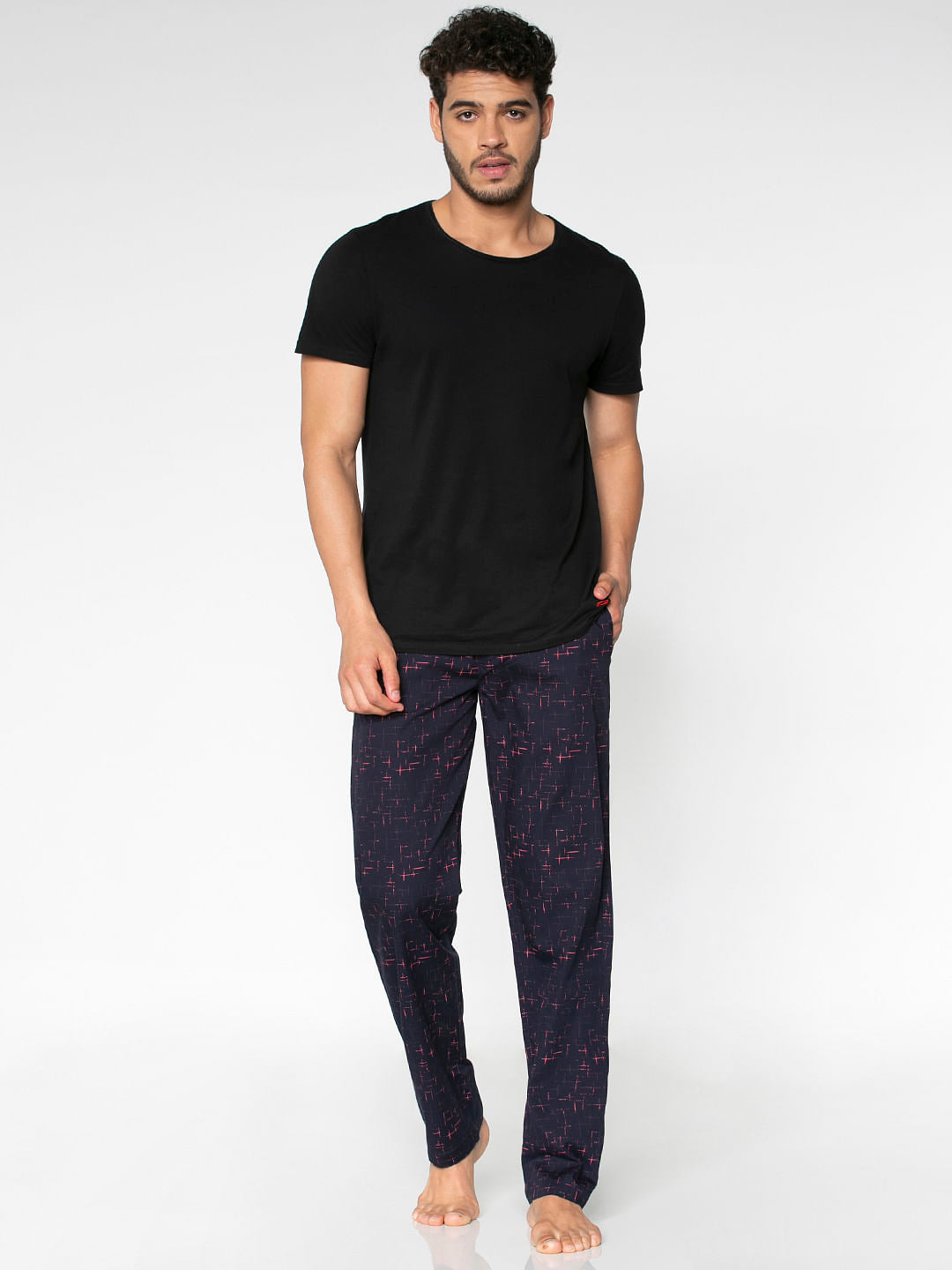 Navy Blue Checks Print Pyjama