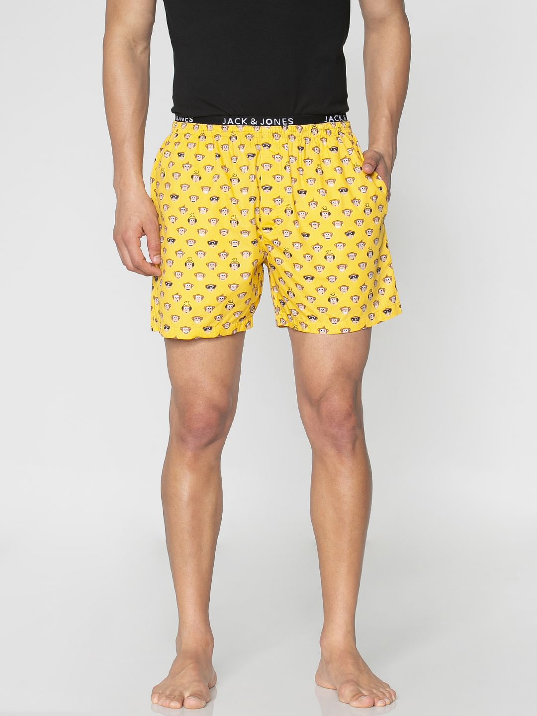 Yellow All Over Monkey Graphic Print Boxers