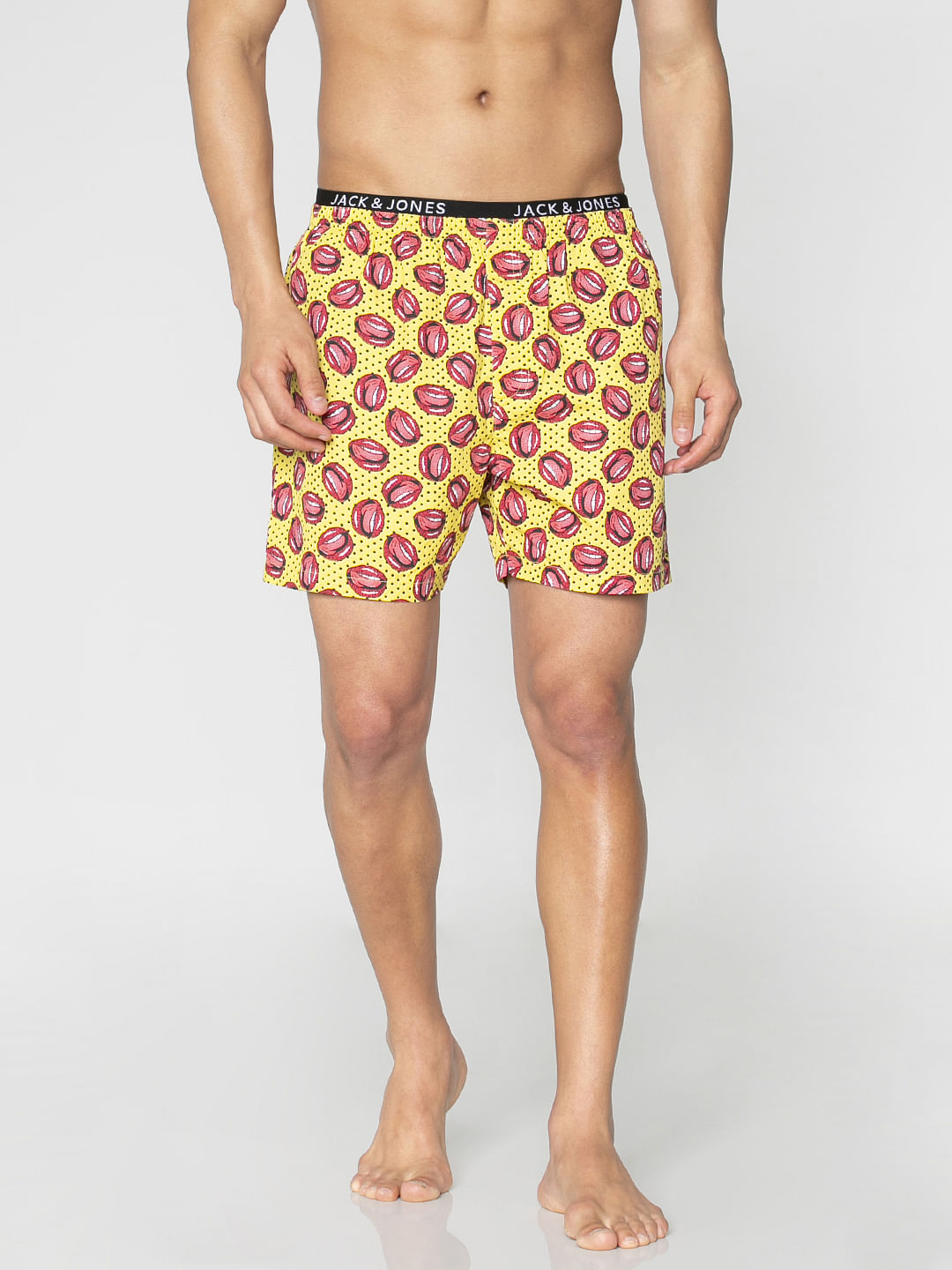 Yellow All Over Lips And Dotted Print Boxers
