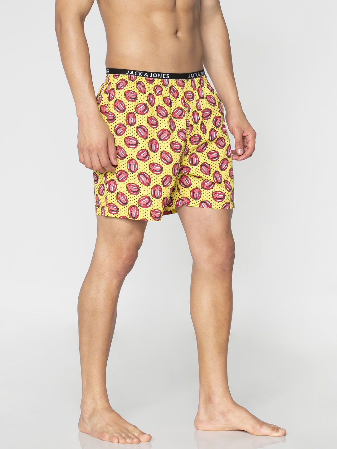Yellow All Over Lips And Dotted Print Boxers