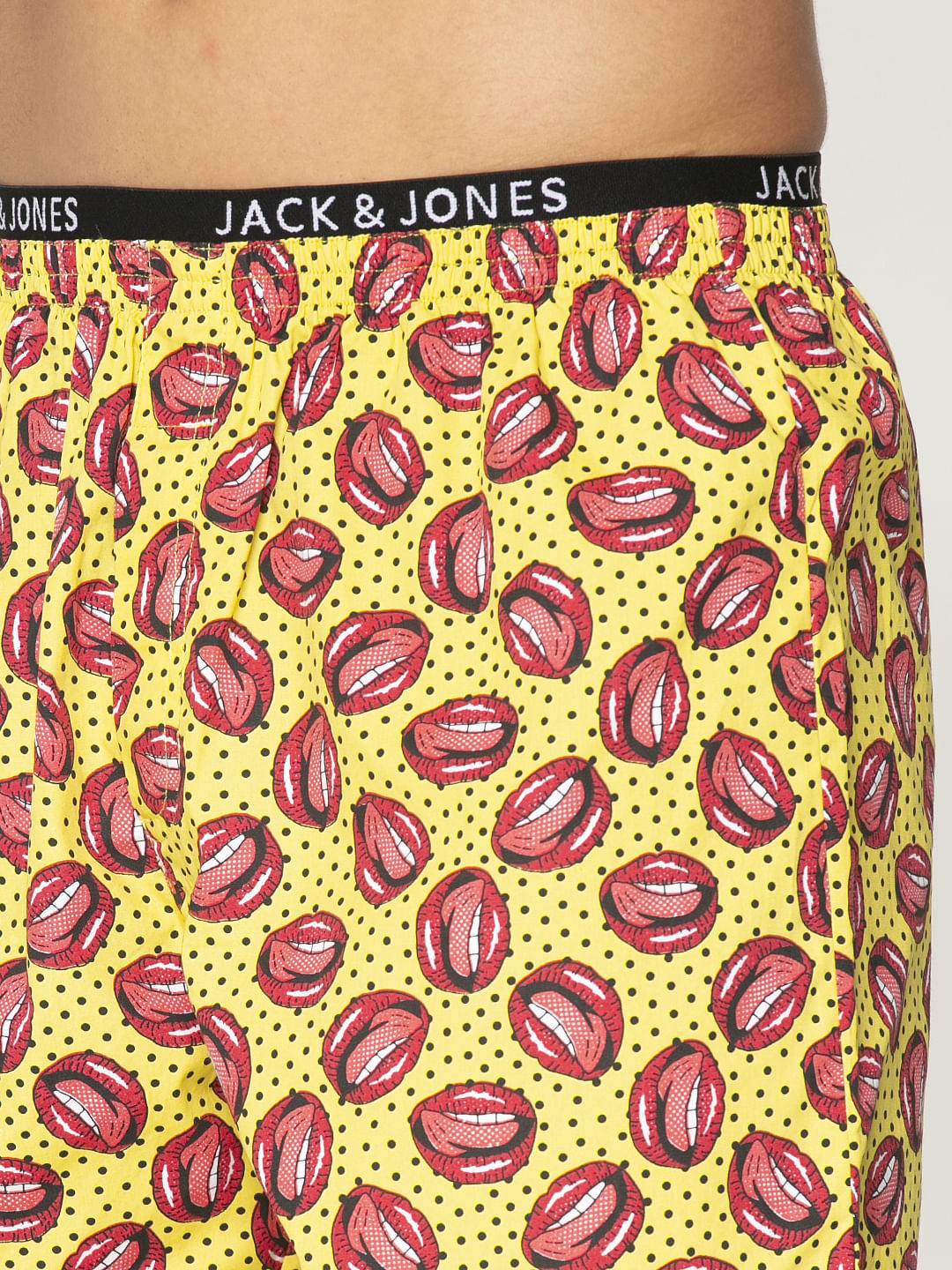 Yellow All Over Lips And Dotted Print Boxers