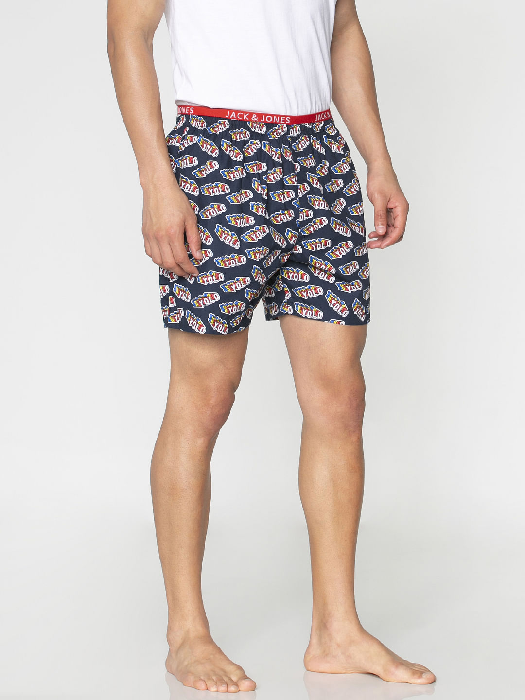 Navy Blue Yolo Text Print Boxers
