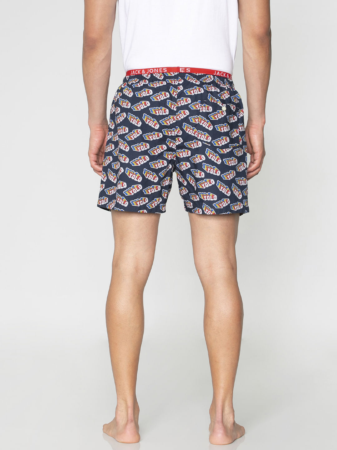 Navy Blue Yolo Text Print Boxers
