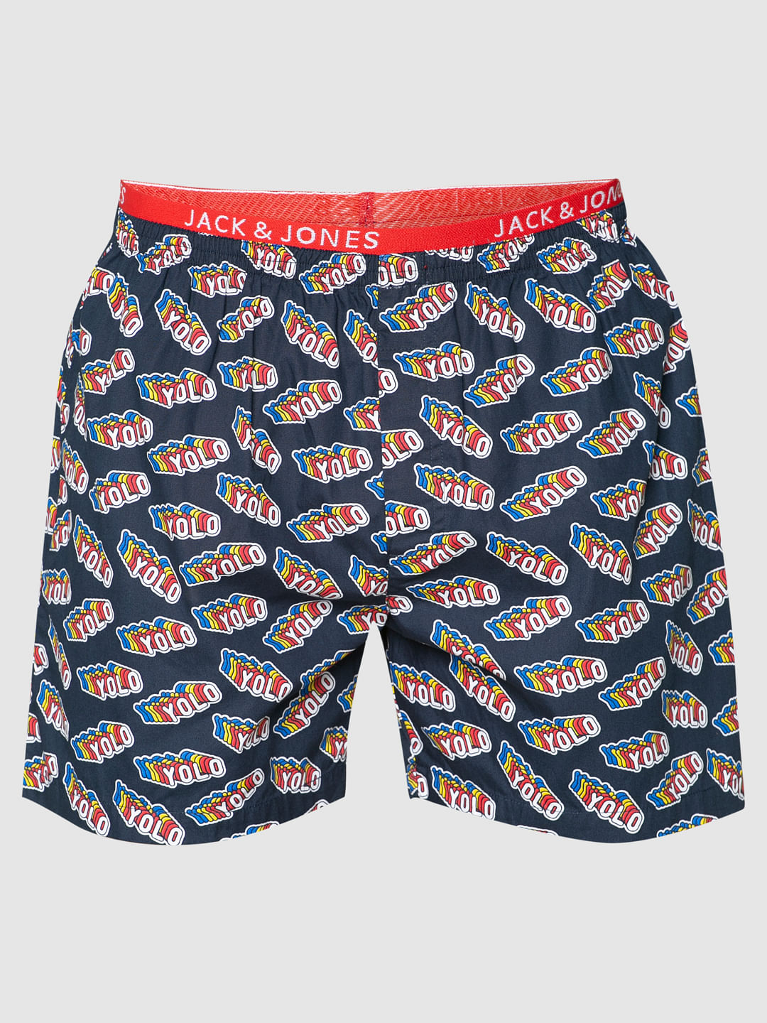 Navy Blue Yolo Text Print Boxers