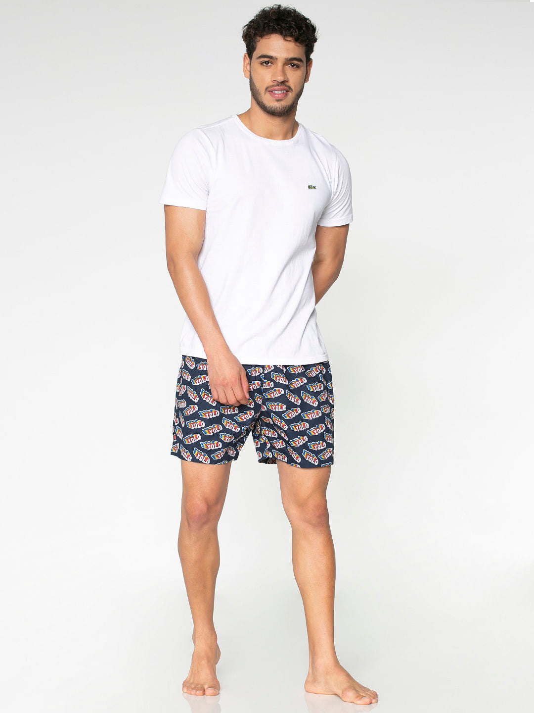 Navy Blue Yolo Text Print Boxers