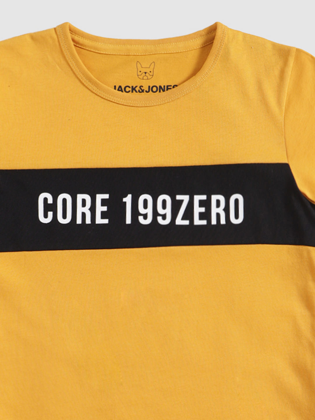 Boys Yellow Text And Patch Print Crew Neck T-Shirt