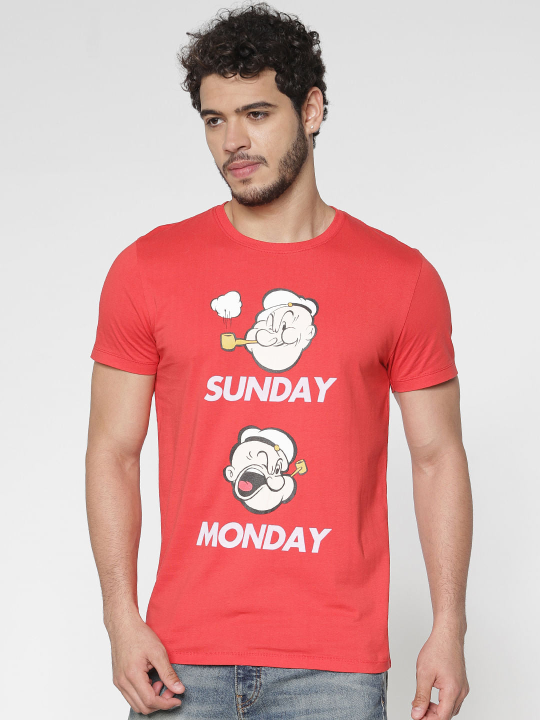 X Popeye Red Graphic Print Slim Fit Crew Neck T-Shirt