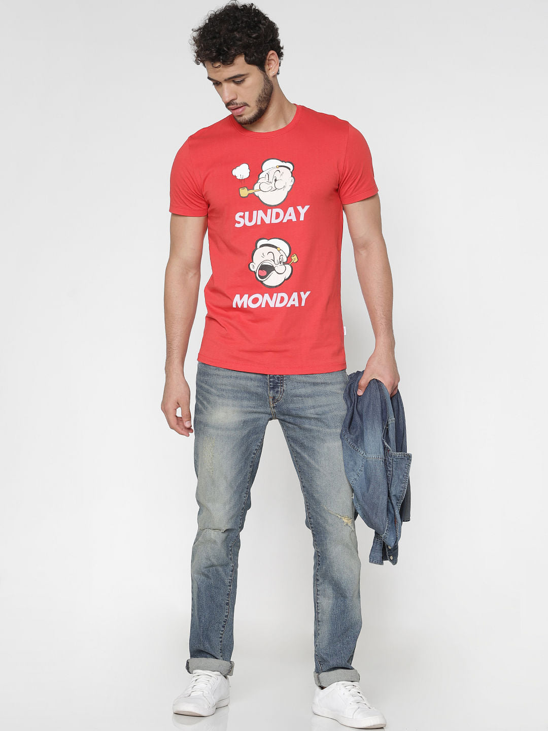 X Popeye Red Graphic Print Slim Fit Crew Neck T-Shirt