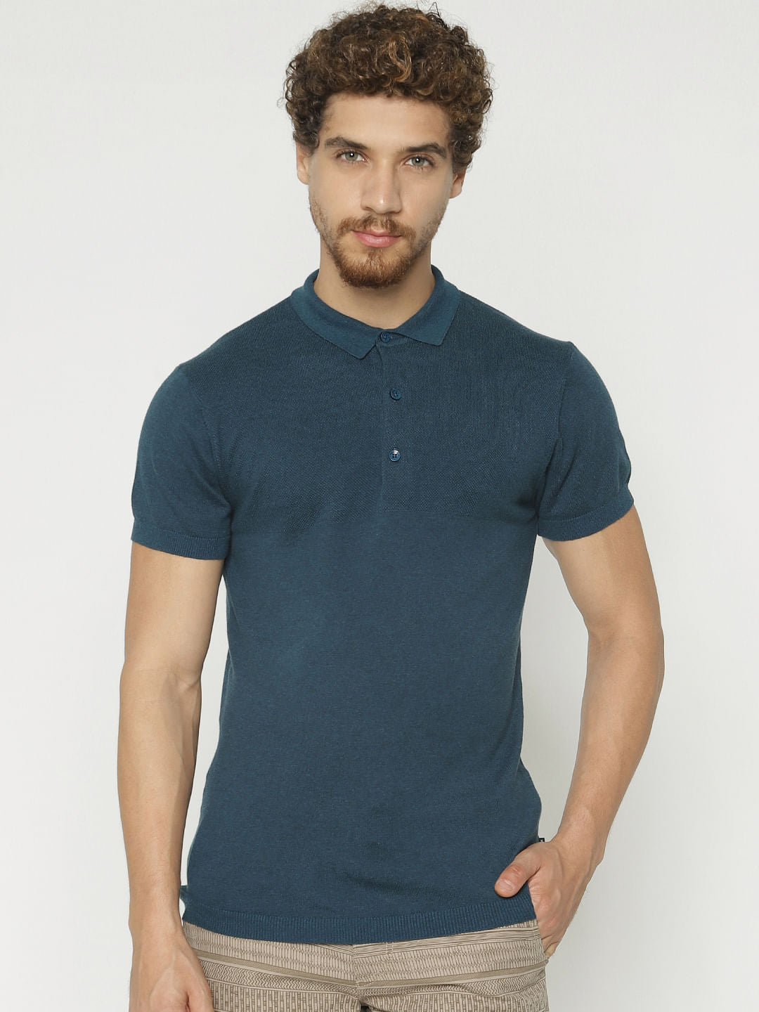 Teal Polo Neck T-Shirt