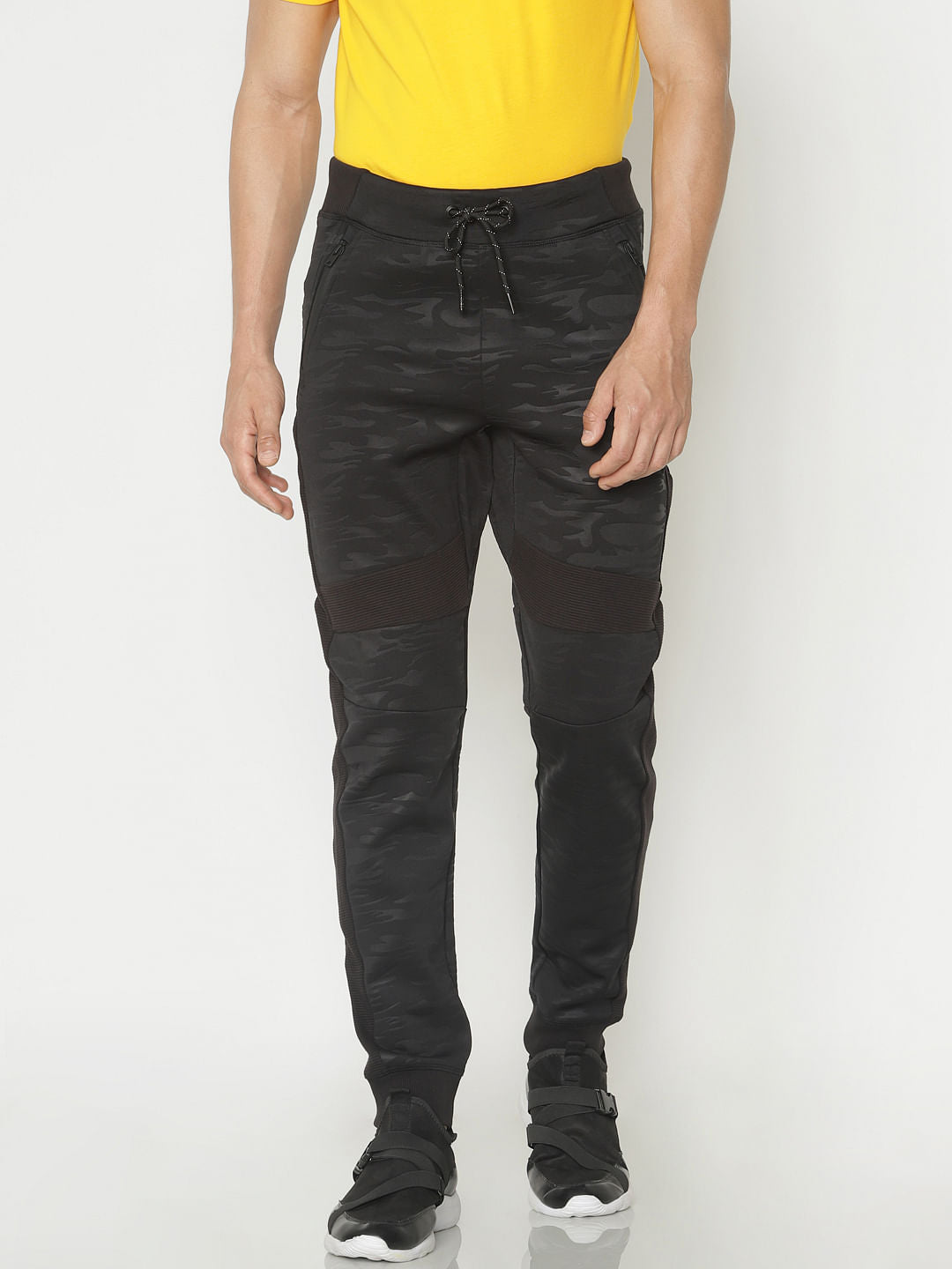 Black Camo Print Drawstring Sweatpants