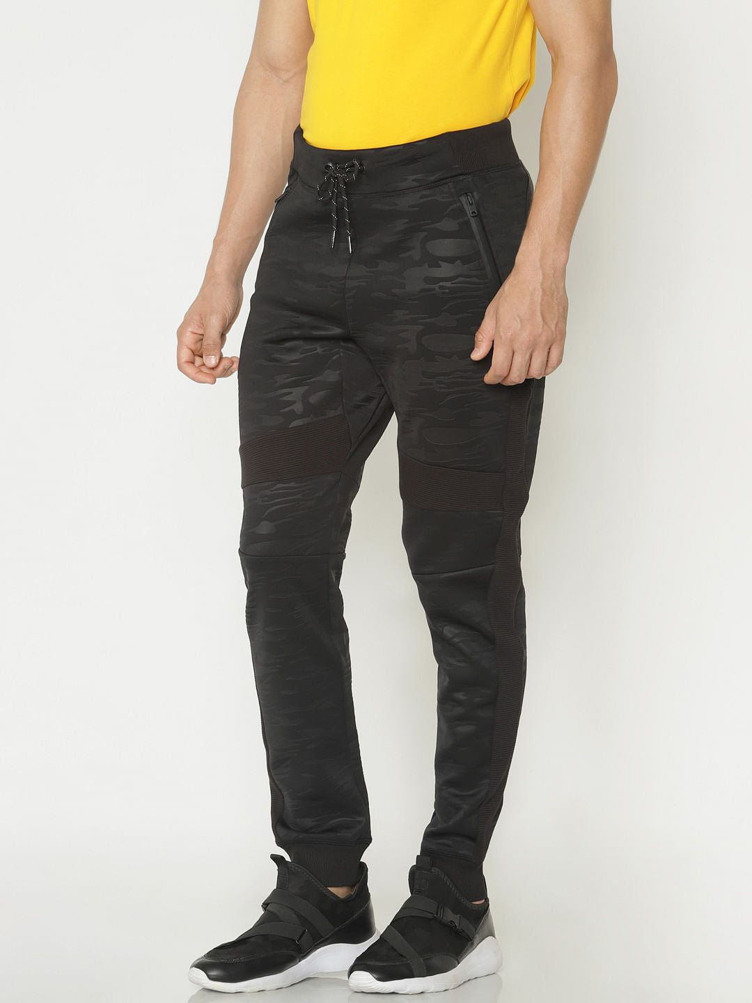 Black Camo Print Drawstring Sweatpants