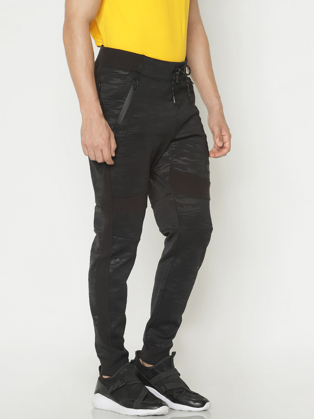 Black Camo Print Drawstring Sweatpants